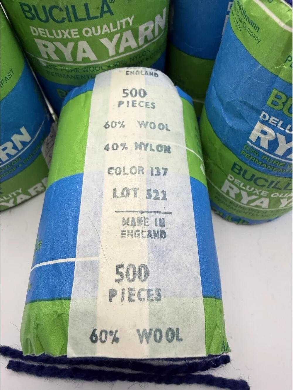 Bucilla Deluxe Quality Latch Hook Rya Yarn Blue Lot of 12 plus 60% Wool 40% Nylo
